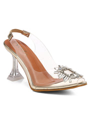 GNIST Square Embellished Gold Pointed Stilettos